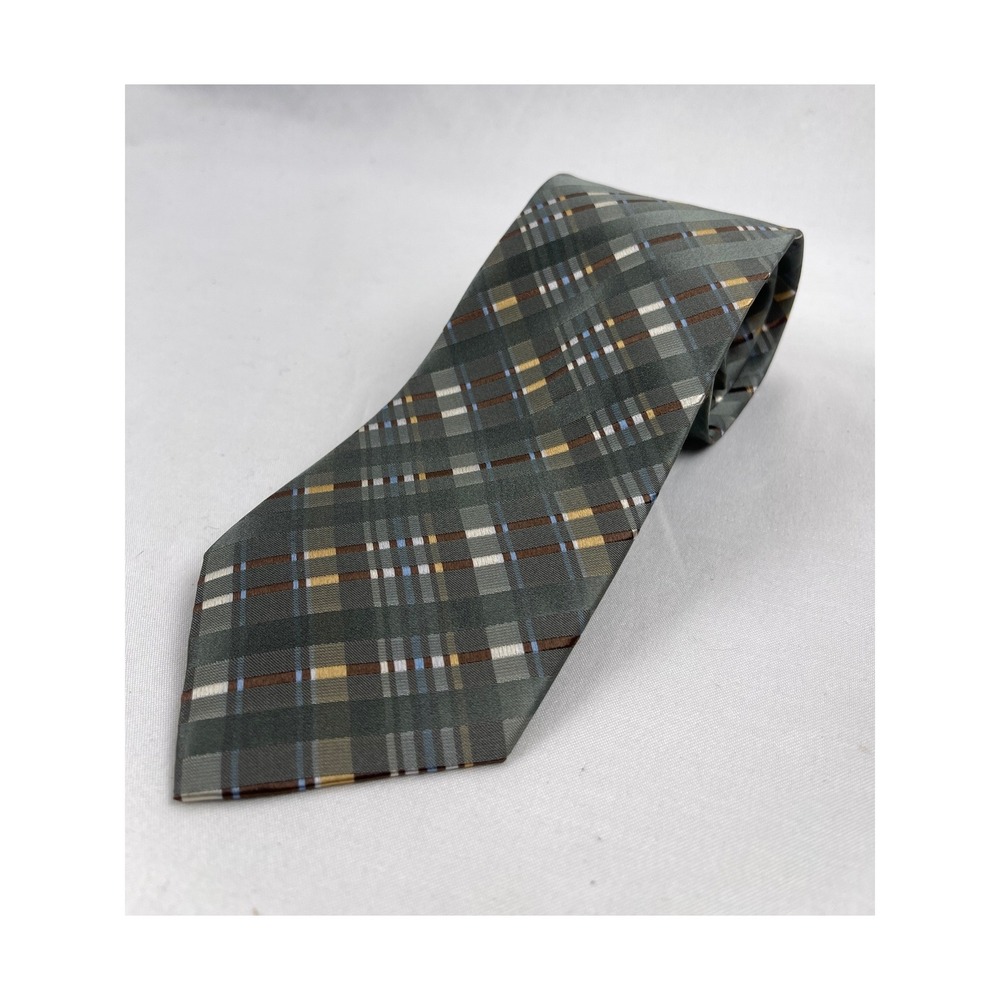 Axcess Prima Plaid Mens OS Gray Silver Multi NWT 100% Silk Woven Classic Necktie